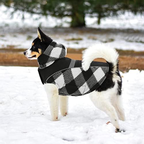 Зуози карирано кучиња палто, дополнително топло руно кучиња јакна со прицврстувачи, реверзибилна и прилагодлива зимска кучиња худи со