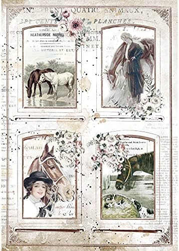 Спакувана хартија од ориз на Stamperia A4 - Романтични коњи 4 рамки