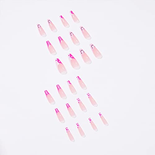 Јосомк Притиснете На Ноктите Долги Розови Слатки Лажни Нокти Со Дизајни Сјајни Лажни Нокти За Жени Девојките Се Држат На Ноктите