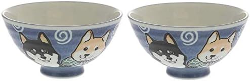 Mino Ware Јапонски кучиња Shiba Blue Rice Bowl Set 4,92 инчи дијаметар автентичен керамички сет од 2 чинии направени во Јапонија