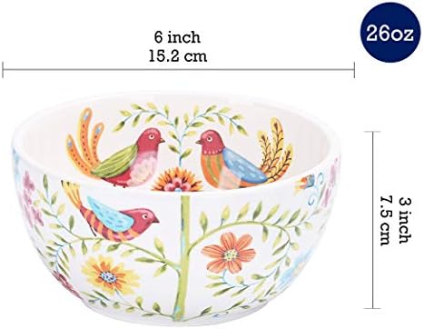 Бико Црвена пролетна птица керамика 16 парчиња сет за вечера, услуга за 4, вклучително и од 11 инчи за вечера, салата од 8,75 инчи, чинии