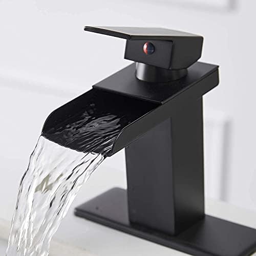 Батавски мат црна тапа за бања водопад со единечна дупка модерна со појава на одвод без безбојно олово
