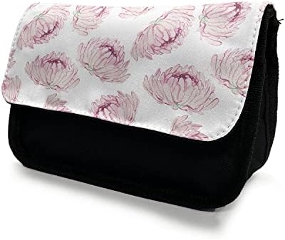 Зачудувачки кутија со моливи на Peonies, романтични цути ботанични, торба со молив со ткаенини со двоен патент, 8,5 x 5,5, розово розово