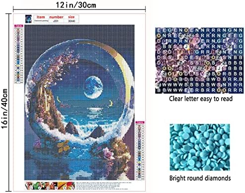 Rousp DIY 5D Дијамантски комплети за сликарство за возрасни дијамантски уметнички кристални топка Месечина Дијамант Сликарство целосна