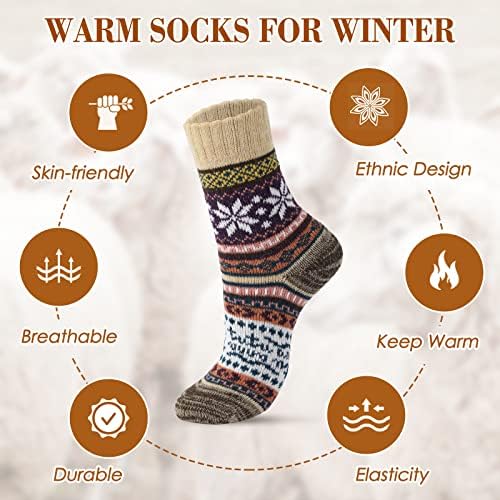 Чорапи од волна од трифари - гроздобер зимски топла волна чорапи за жени, меки пријатни чорапи, густи плетени чизми за жени/мажи