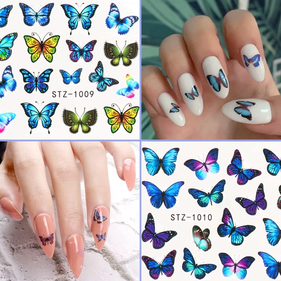 18 листови налепници за нокти за пеперутки за уметност за нокти, 3Д декорации за нокти самолепливи DIY нокти уметнички материјали за дизајнер на украси за нокти, тетов
