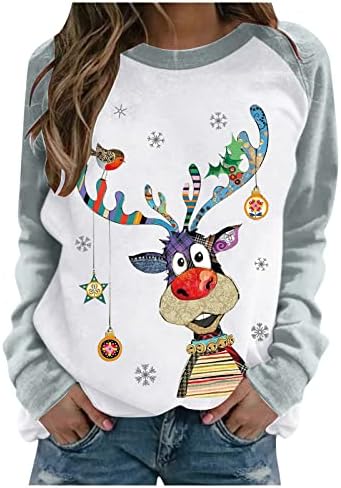 Божиќни Кошули Женска Мода Секојдневен Печатење Со Долги Ракави Пуловер Со Тркалезен Врат Дуксери Топ Блуза