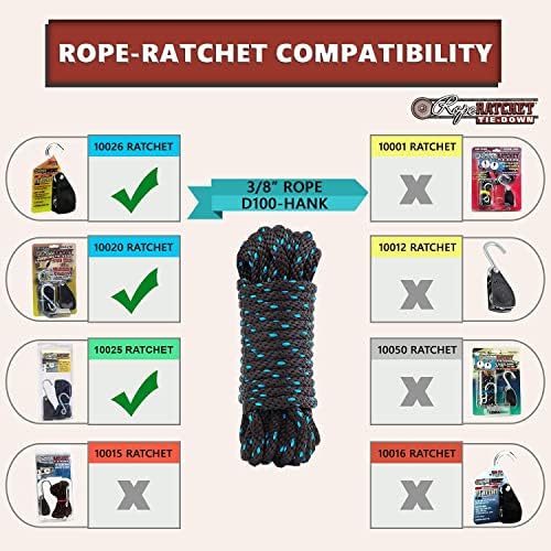 Rope Ratchet 10020 3/8 Rachet Straps Rachet Tie Down и Rope Ratchet 3/8, 50 ft цврсто плетенка полипропилен јаже, тешка должност