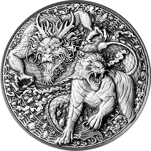 2022 Де Модерен Комеморативен Пауеркоин Кинески Змеј И Тигар 2 Мл Сребрена Монета 10$ Токелау 2022 Античка Завршница