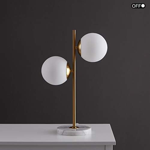 Luckxuan Табела за ламба Модерна метална маса за ламба со 2 парчиња бело мат стаклена глобус златна биро светло креветчето со