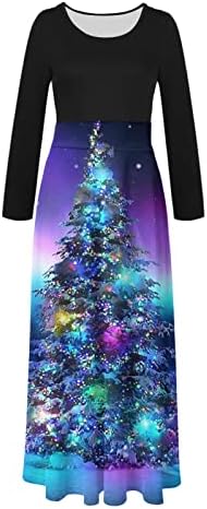 Божиќни фустани за жени со долг ракав коктел Макси долг фустан трендовски 2022 новогодишни елки печатени макси фустани