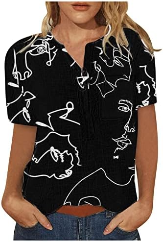 Плус големина на врвови за жени со кратки ракави на вратот на екипажот, симпатична печатена маичка блуза лабава есенска кошула