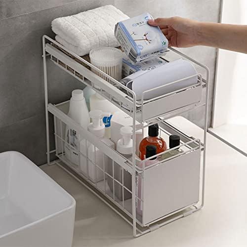 Fizzoqi 2 ниво под решетката за складирање на мијалник Бело светло луксузен полициски полица за кујна бања лизгачка фиока за десктоп