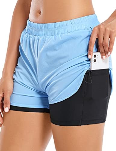 Cestyle Women 2 in 1 varctring Side тренинг трчајќи атлетски шорцеви со џебови брзо сушење