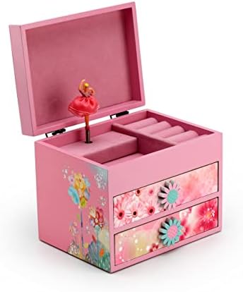 Розова дрвена цветна тема 18 белешка за балерина музичка кутија - многу песни за избор - Тема на Тара