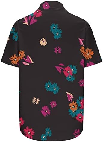 Хавајско копче надолу кошула за жени кои се обидоа летни врвови на летни врвови, лапел против вратот Бохо, блуза, маица со краток ракав