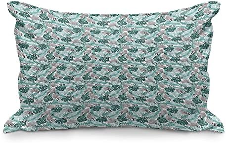 Ambesonne Тропски ватиран перница, апстрактна дизајн Монстер Бана Палма Остава геометриски ленти, Стандардно капакот на перницата