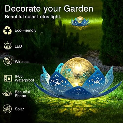 Hiyalot Solar Garden Lights -Solar Lotus цветна ламба, отворено декор на маса соларни светла -Водлабна соларна маса светла за дворни патеки за патеки на тревници