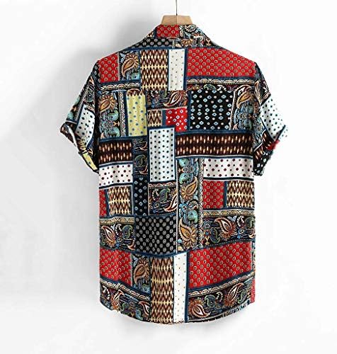 Копче за кратки ракави на XXBR, Апстрактна печатење со етнички стил, етнички стил, лето лабава обични врвови кубански кошула маица поштенски
