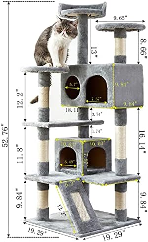 Мачка кула, 52,76 инчи мачко дрво со табла за гребење на сисал, мачка дрво за големи мачки со платформа, 2 луксузни кондоси, за