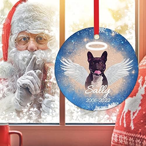 Француски булдог со крилја куче на небото Божиќно дрво Орнамент обичај спомен ангел куче керамички украс Божиќ, чувар на Божиќ, украси за забава,