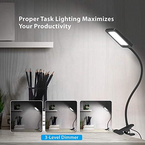 Trond LED LED CLAMG LAMP, 3-ниво затемнето светло на бирото 6000K дневна светлина, табела за ламба екстра долги флексибилни гушави,