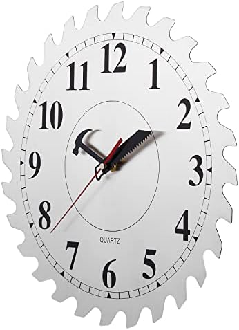 Cigera 12 -инчен метален wallиден часовник со кружна пила за бирање на сечилото, покажувачот на рацете и чеканот, одличен декор за гаража,
