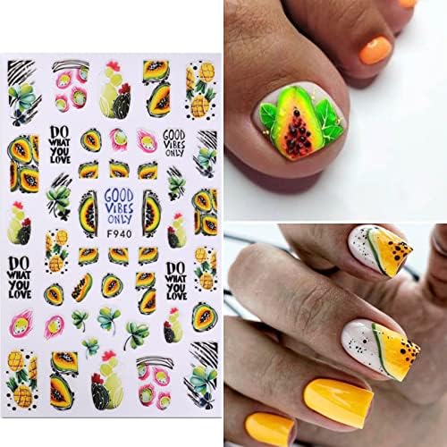 Јосомк ​​12 листови овошни нокти налепници за уметност Декларации 3Д самолепливи нокти декорации лето киви овошје нокти за снабдување