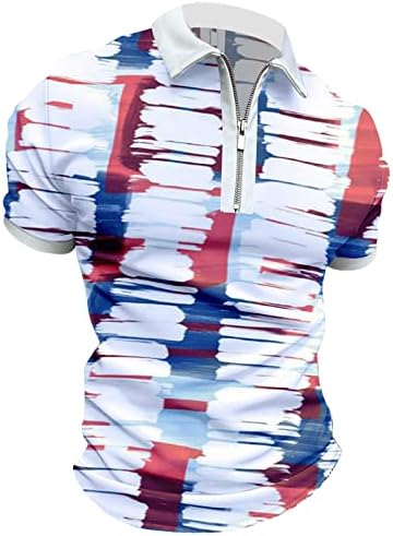 Зипер Поло кошули за мажи патриотски 4 -ти јули Американско знаме печати маички кратки ракави летни обични врвови