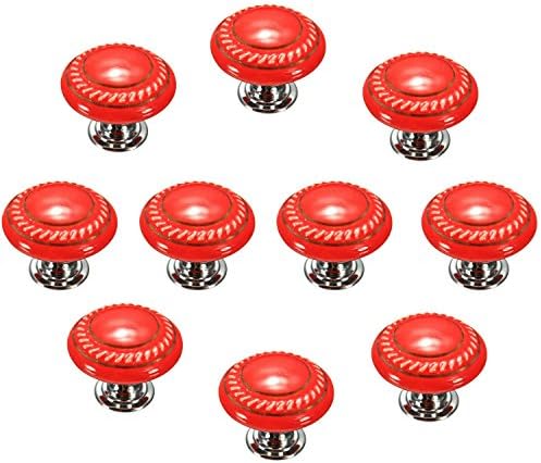 Копчиња, Рачка, Рачка За Влечење, Копчиња За Мебел, 10 парчиња Црвена Ретро Стил Тркалезна Керамичка Врата Копче Кујнски Ормар