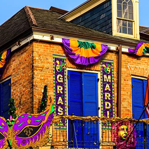 Знак на тремот Марди Грас, украси за забави Марди Грас, кои висат банер за Newу Орлеанс Марди Грас карневал маснотии во вторник