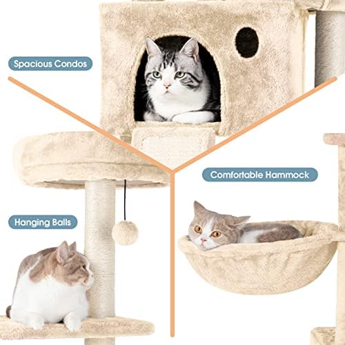 Tscomon повеќе нивоа мачка мачка кула за мачки за затворени мачки, висока површина за одмор на кадифен со пространи кондоми