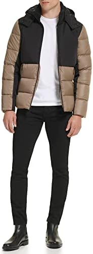 Kenneth Cole Color Blood Block Puffer Zip Off Assue Mixed Media Jacket