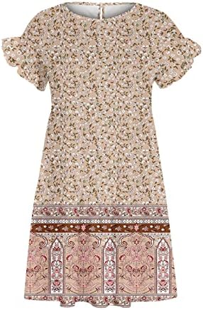 Женски фустани летен краток ракав обичен мини фустан Бохо плажа sundreses цветни текови за замав покритие фустан