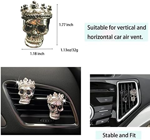 Внатрешни додатоци за кристално автомобили Внатрешни работи, ретро метална круна череп дух, глава автомобил, воздушен вентилатор,