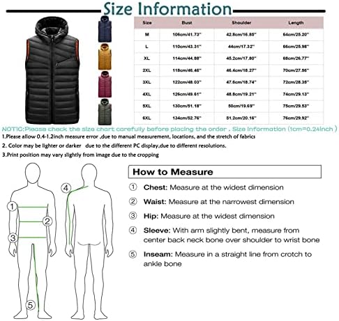 Fsahjkee Mens Puffer Vest, зимски лакови без ракави, обичен густ мекиот елек, модна тежина пот, пот, патент од дожд