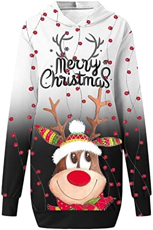 Нокмопо Божиќно Здолниште Женска Мода Божиќни Печатени Џебови Дуксери Со Долги Ракави Фустан Со Пуловер