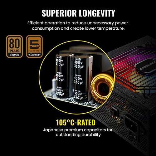 EnerMax Marblebron 850W Argb напојување, 80 плус бронза, полу-модуларен PSU, тивок вентилатор, црн рамен кабел, ATX компактен со големина од 140мм,