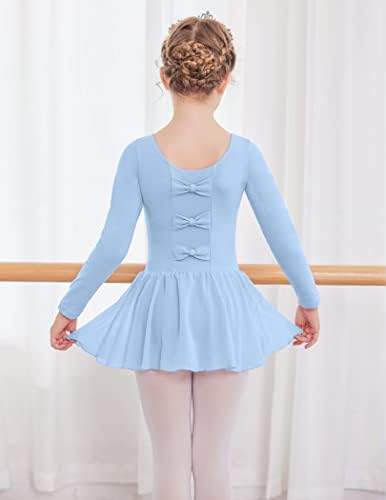 Аршинер Класичен балет Леотард за девојки со долг ракав лак назад шифон туту здолниште со основен тим за танцување балетски фустан