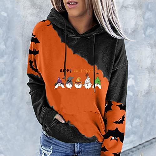 Зимски пулвер со обичен качулка од саксигол за дами широки ракави џеб графички пуловер мек буги екипаж памук пуловер за жени портокалови