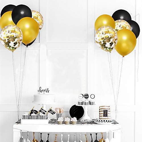 Балони Со Црни И Златни Конфети, 50 Пакувања 12-инчни Латекс Златни Балони За Забави Со Златна Лента За Дипломирање Украси За Свадбен