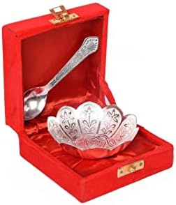 Сребрена резба месинг чинија со лажица за подарокот Дивали Десгин 1