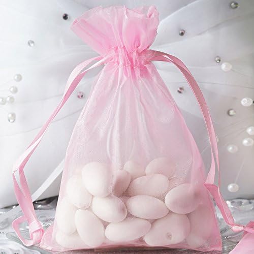 БАЛСА Круг 10 компјутери 4x6-инчи розови органза подарок бонбони за бонбони за фаворизирање торбички за еднократно третирање торбички свадбени