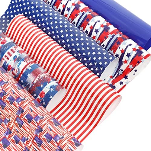 Nicevinyl 6pcs патриотски обрасци HTV пренесување на топлина винилни чаршафи пакет 12 x 10inch САД starsвезди на американски знами