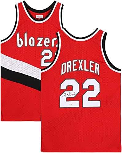 Clyde Drexler Portland Trail Blazers Autographed Red Mitchell и Ness Swingman Jersey - Автограмирани дресови во НБА