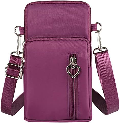 Yicheey најлонски мобилен телефон чанта паричник Мал крст торбичка торбичка со лента за зглобот и прилагодливи ленти за рамо