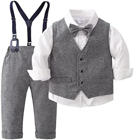 Облека со 4 парчиња џентлменски облеки на Puremlik Boys, поставени со фустани за кошула, вратоврски и панталони за дете за дете