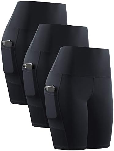 Кадмус 3 пакуваат шорцеви за тренингот со високи половини за жени 8 Јога велосипедисти шорцеви со две странични џебови