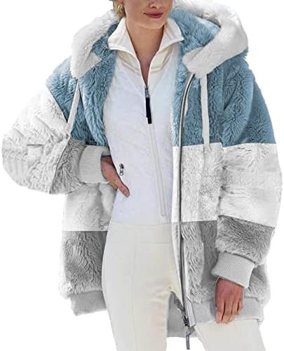 Aboser женски блок во боја на бојата со смолчето палто за палто со нејасни зимски палта со долги ракави со бушави јакни од pcoket