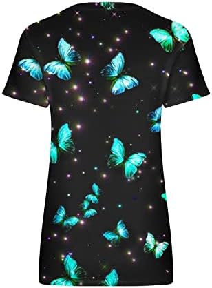 Женски Облечени Лабави Врвови Печатени Новина Пеперутка V Вратот Мета Излегување Краток Ракав Летни Блузи Камиза